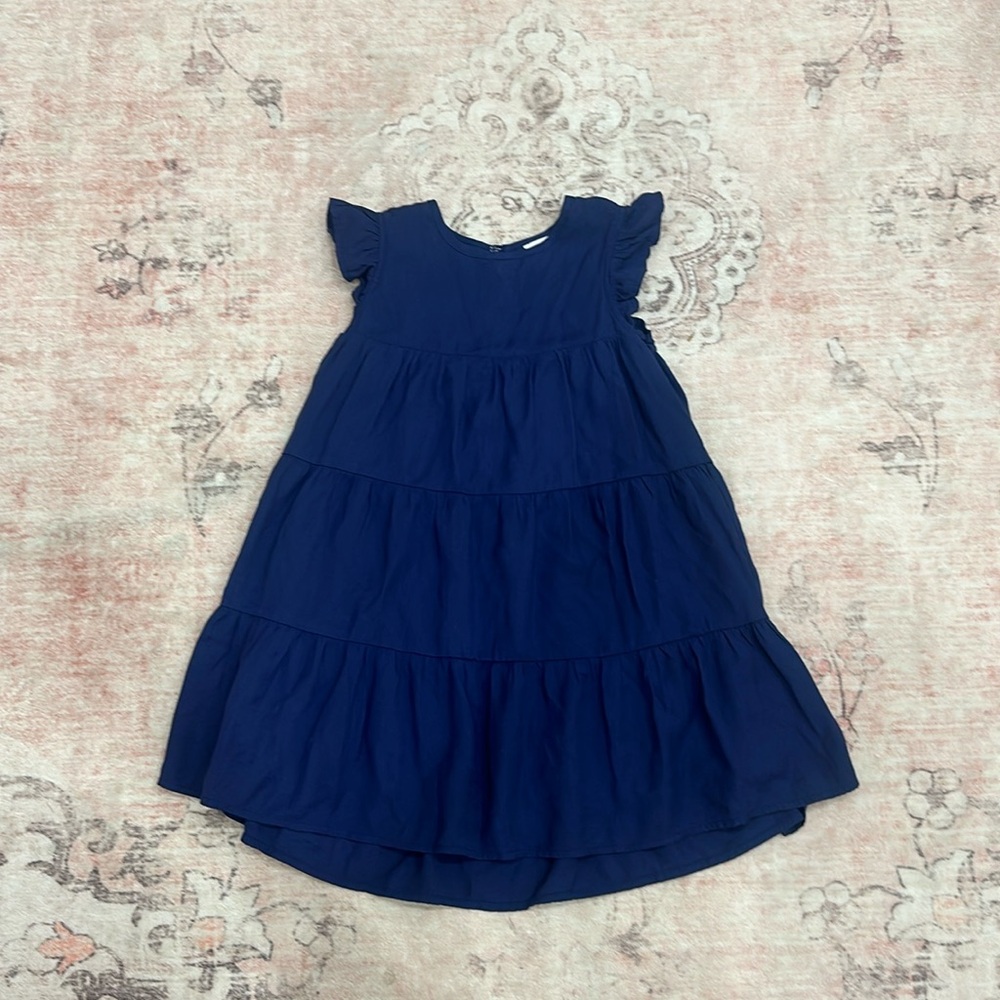 English Factory Recess Tiered Navy Blue Dress